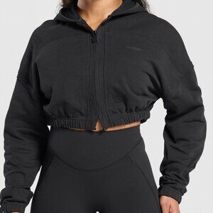 BNWT GYMSHARK Superset Crop Zip Hoodie BLACK XS